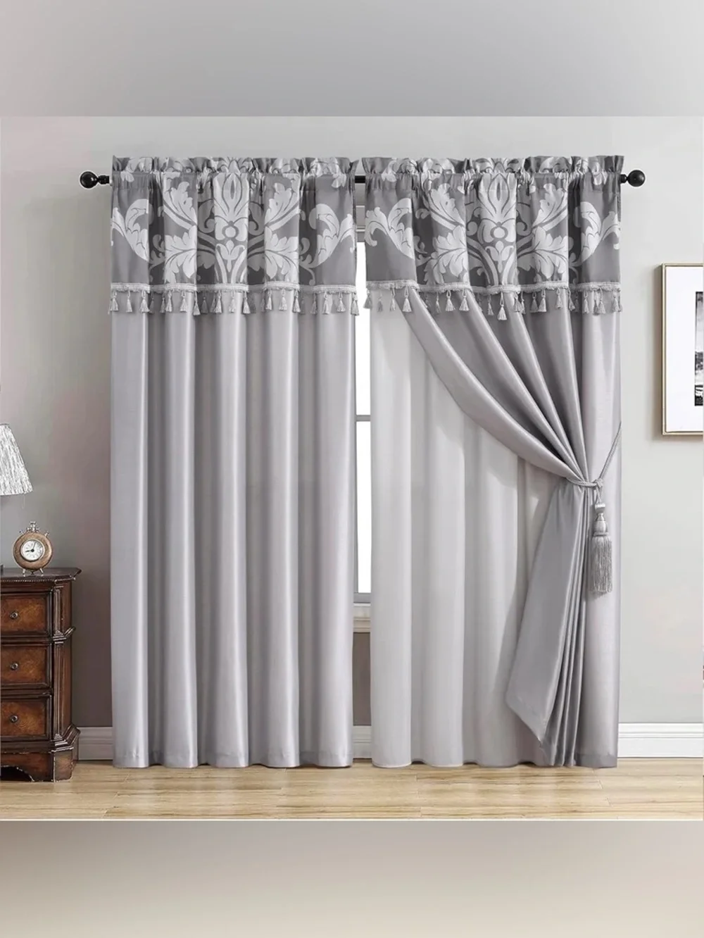 Elegant Gray Tassel Window Curtain Set